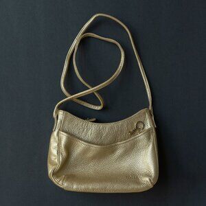 Fossil Champagne Gold Leather Shoulder Bag Metallic Minimal Quiet Lux Purse